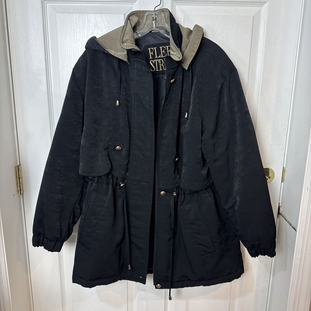 Fleet Street‎ Women Sz M Hooded Parka Soft Metallic Black Thermal Plus Warm